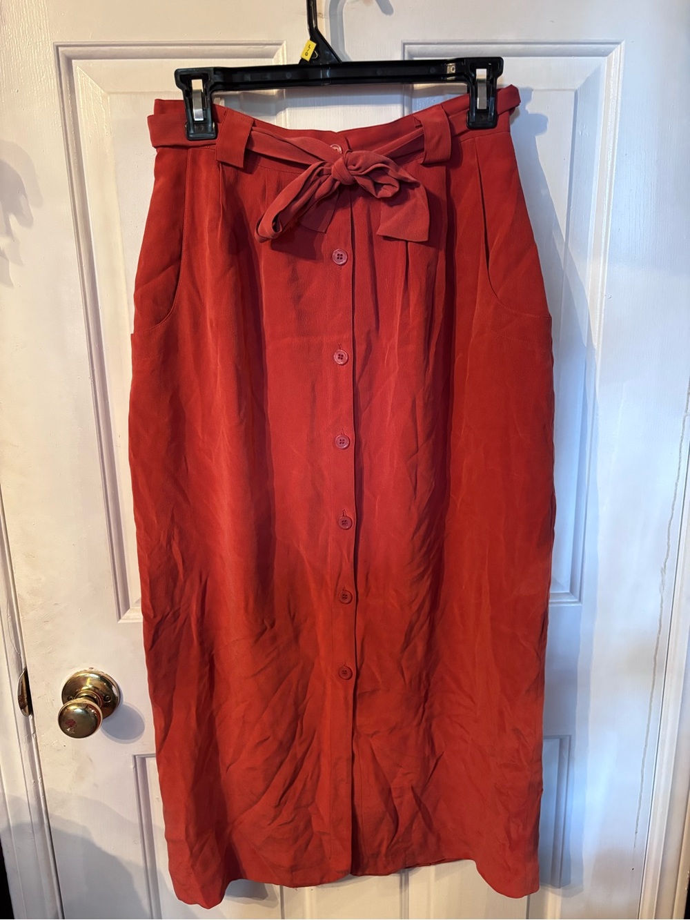 Vintage Braemar by Jeremy Scott 100% Silk Button-Front Midi Skirt with Tie Waist